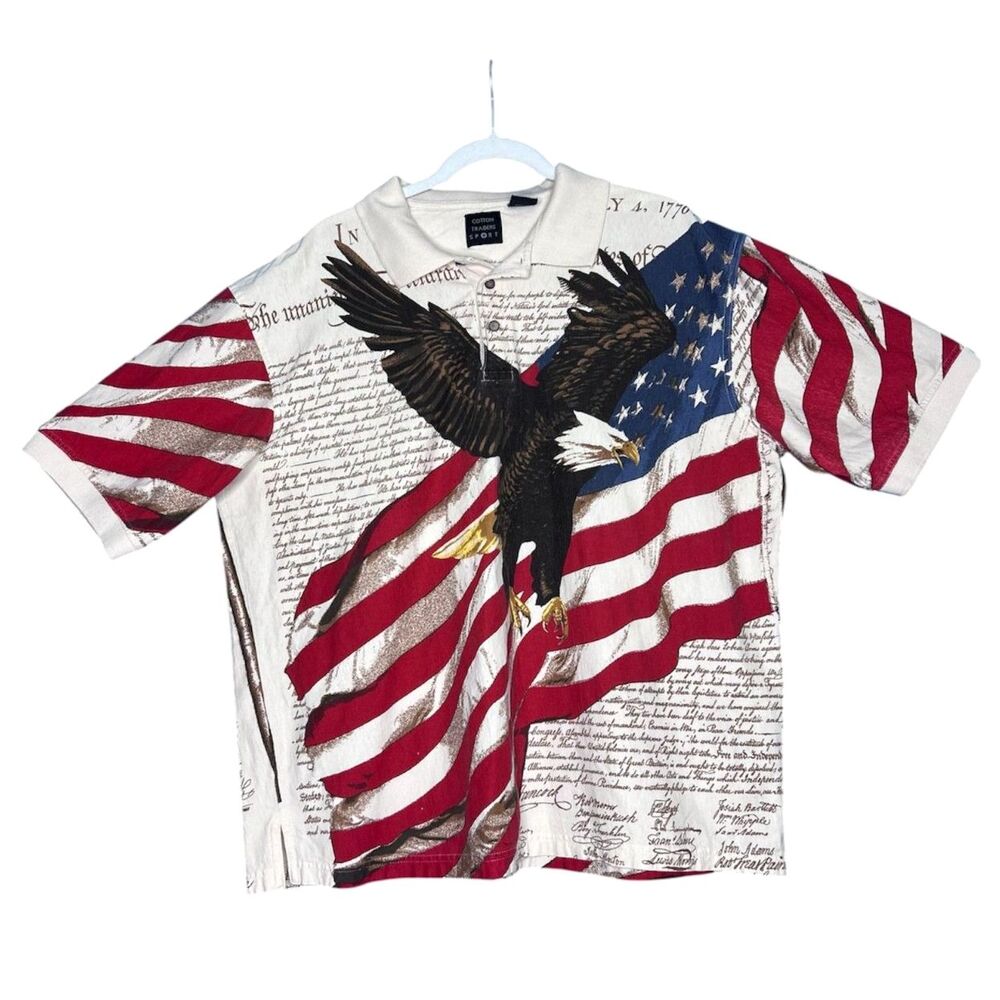 Mens Patriotic Short Sleeve Polo XL USA Americana July 4th Freedom Stars Stripes